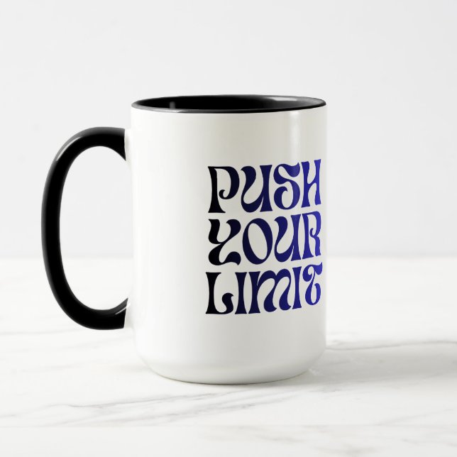 Taza Push Your Limit – Vintage Blue Motivational Mug (Izquierda)