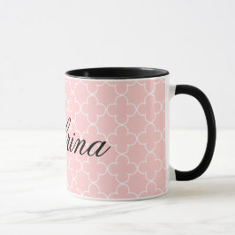 Taza Quatrefoil rosado conocido personalizado de la