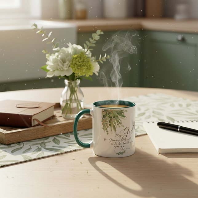 Taza Que Dios sea amable, verde y dorado. (Subido por el creador)