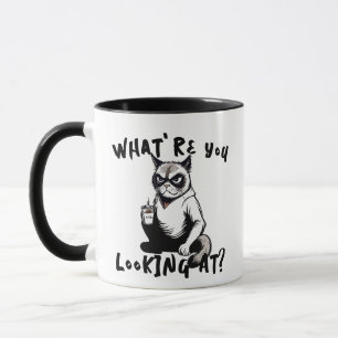 Taza ¿Qué Estás Mirando? Actitud Grumpy del gato
