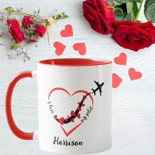 Taza Qué gusto me encanta mi piloto, avión y corazón, S
