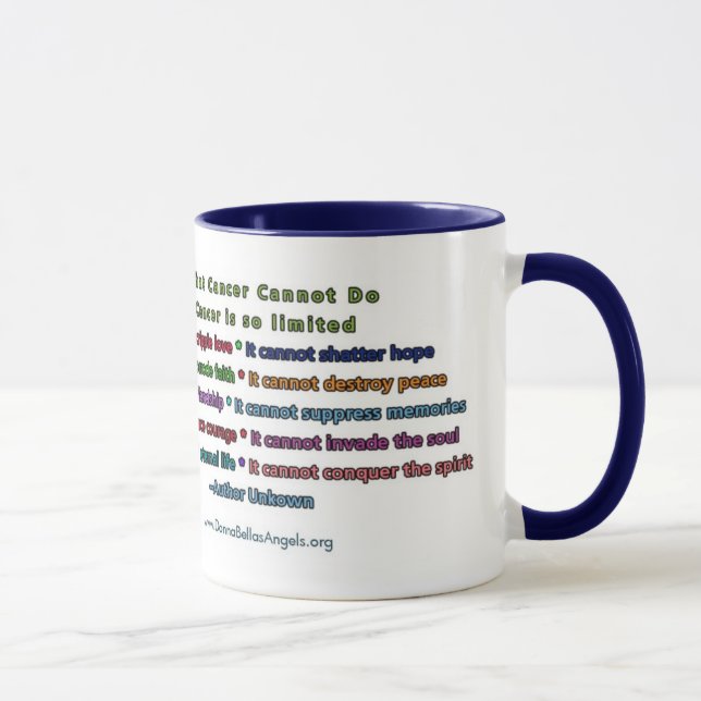 Taza Qué no puede hacer el cáncer (Blue & Gold Text) (Derecha)