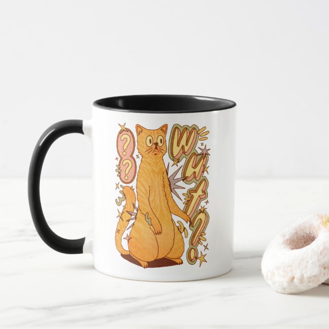 Taza ¿Qué? / Un Ilustracion de gato Naranja (Con donut)