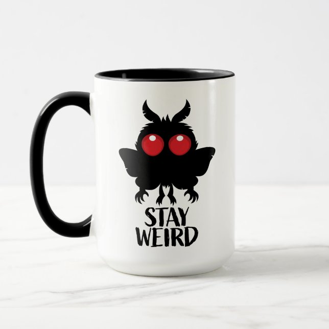 Taza Quédate raro, espeluznante, adorable Mothman Crípt (Izquierda)