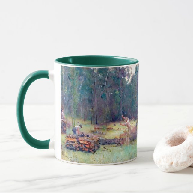 Taza Quemadores de carbón leñadores Tom Roberts 1886   (Con donut)