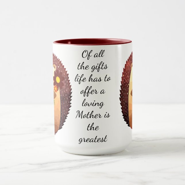 Taza Querida Madre Cita Inspiradora Cute Hedgehog (Centro)