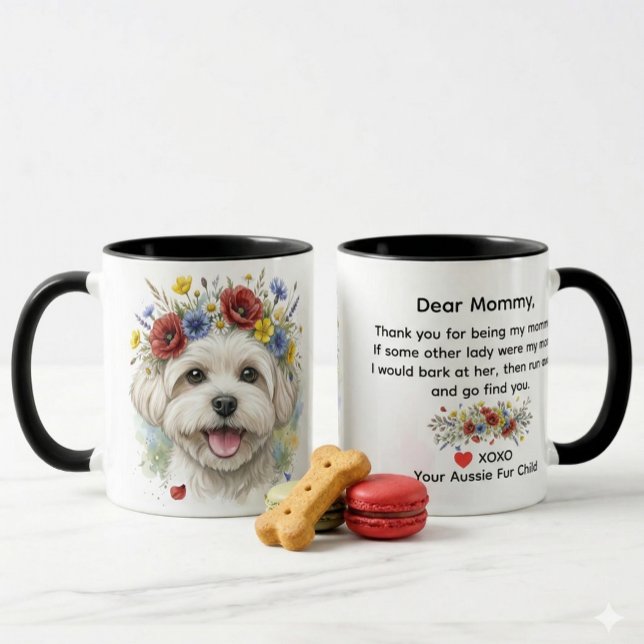 Taza Querido Perrito Maltés Mamá Corona de Flores Silve (Subido por el creador)