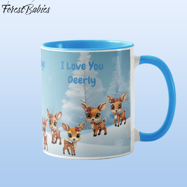 Taza Querido, reno, ciervo, alba, amante 🦌 (Floral Baby Deer, Fawn, Doe, Reindeer Lover, Christmas Snow,  personalizable Ceramic Mug 🦌🎄)