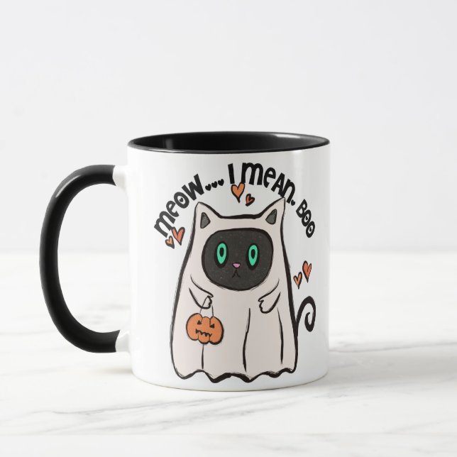 Taza Quiero Decir, Boo! Gato negro fantasma Halloween M (Izquierda)