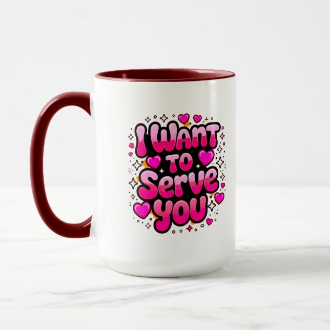 Taza Quiero Servirte - Diseño Romántico Del Corazón (Izquierda)
