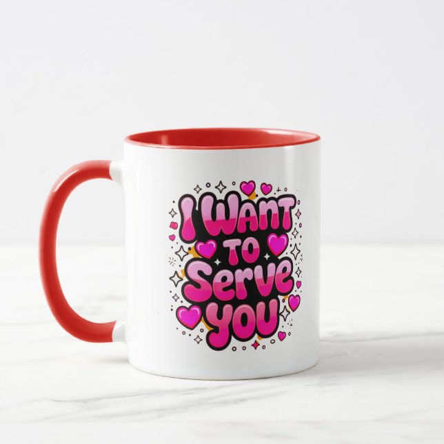 Taza Quiero Servirte - Diseño Romántico Del Corazón (Izquierda)