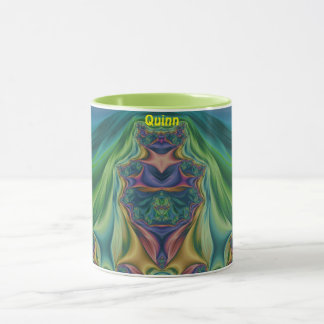 Taza QUINN ~ Zany 3D Fractal ~ Morado Verde Amarillo