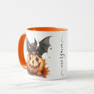 Taza Quirky Halloween Black Bat & Pumpkin Coffee