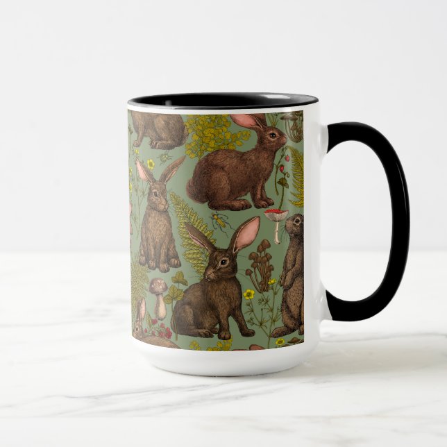 Taza Rabbits y flora de bosques Mug (Derecha)
