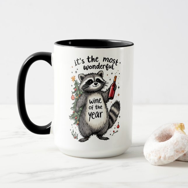 Taza Raccoon del Año el vino más maravilloso (Con donut)