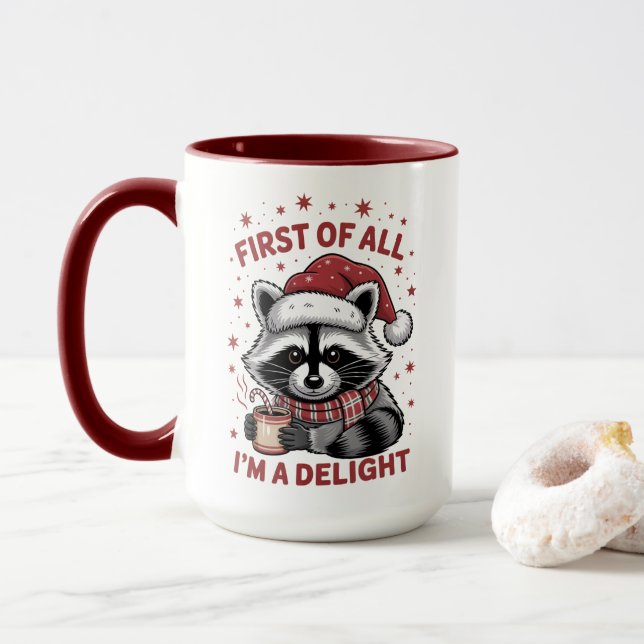 Taza Raccoon gracioso en primer lugar soy un Navidad de (Con donut)