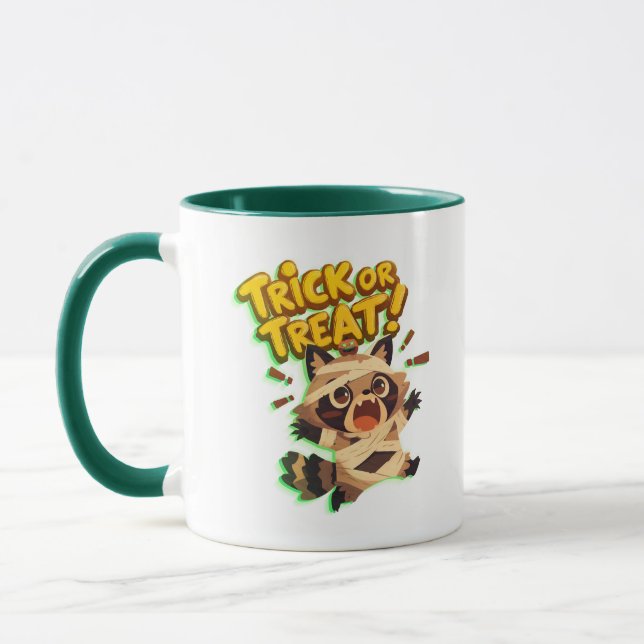 Taza Raccoon lindo con disfraz de momia con truco o tru (Izquierda)