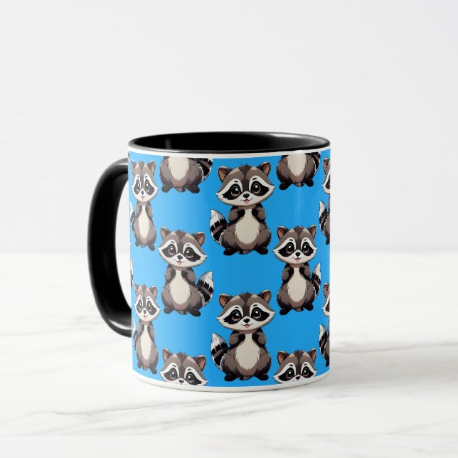Taza Raccoon Pattern Design Blue  (Anverso izquierdo)