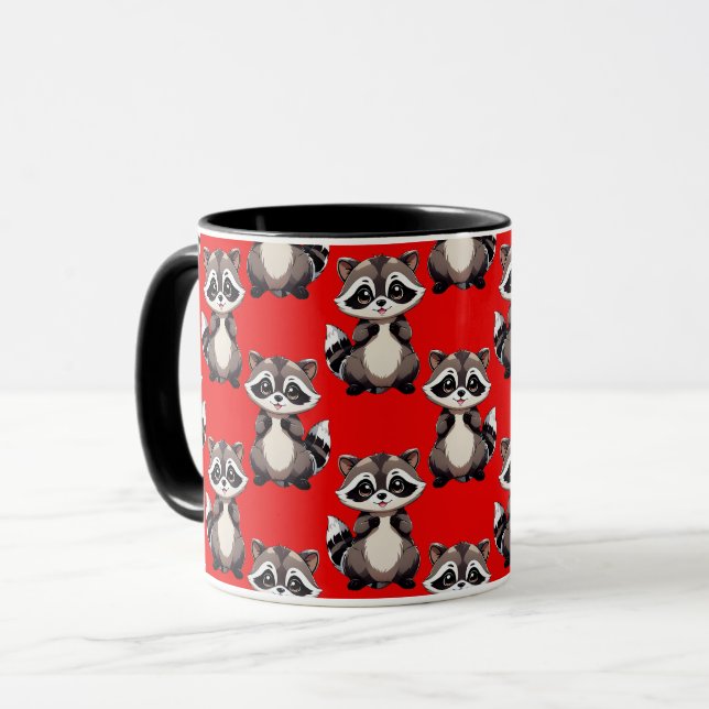 Taza Raccoon Pattern Design Red  (Anverso izquierdo)