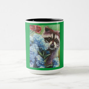 Taza Raccoon y Blue Hydrangeas MUG