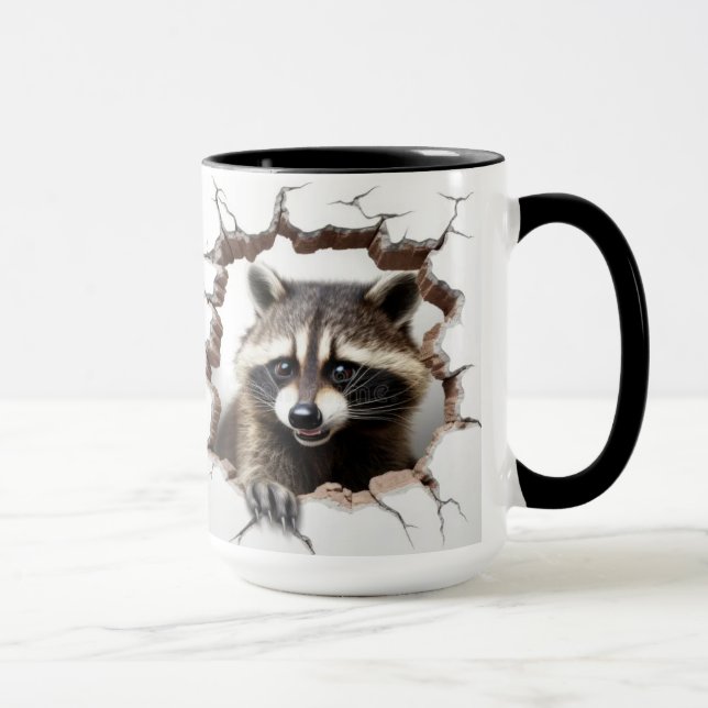 Taza racoon en una pared rota (Derecha)