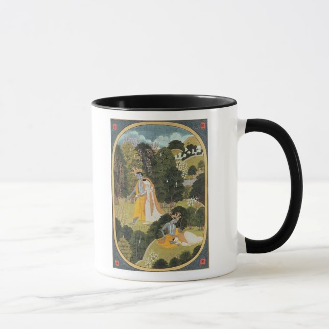 Taza Radha y Krishna que caminan en una arboleda (Derecha)