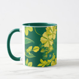 Taza Radiancia floral: patrón botánico amarillo y verde