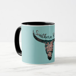 Taza Raíces sureñas Longhorn rosa y verde country