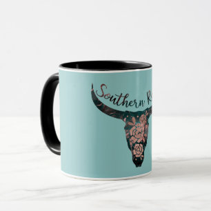 Taza Raíces sureñas Longhorn rosa y verde country