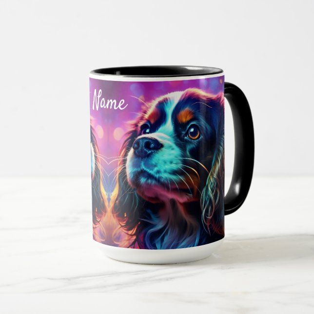 Taza Rainbow Tri Cavalier King Charles Spaniel Dog (Anverso derecho)