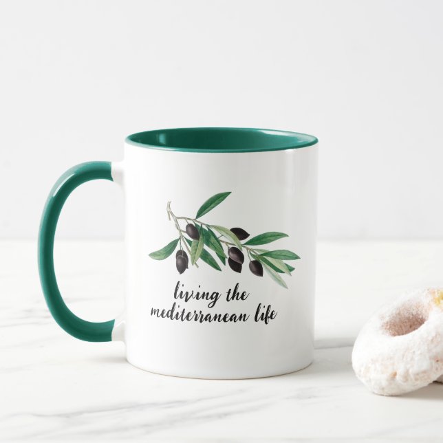 Taza Rama de los olivos: Viviendo la vida mediterránea (Con donut)