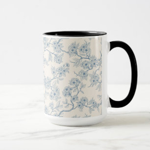 Taza Ramas de flor de cerezo en azul y blanco apagado
