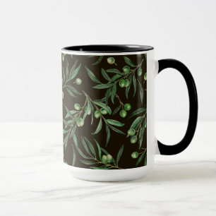 Taza Ramas de oliva acuarela en negro
