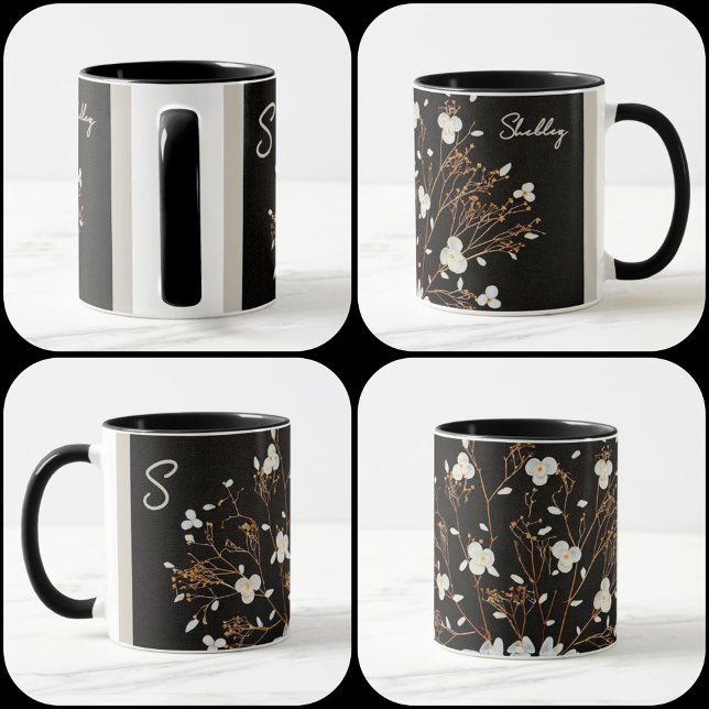 Taza Ramo de conchas marinas blancas dramático negro (Subido por el creador)
