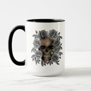 TAZA RAMO DE FLORES DE CALAVERA NEGRO Y BLANCO