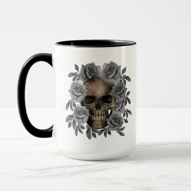 TAZA RAMO DE FLORES DE CALAVERA NEGRO Y BLANCO (Izquierda)