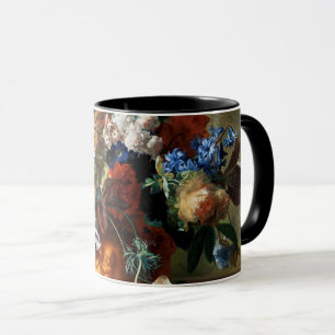 TAZA RAMO DE FLORES EN UNA URNA EN NEGRO
