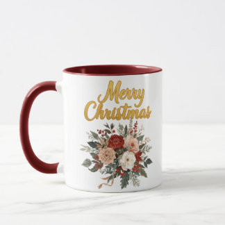 Taza Ramo de Navidad Floral Dorado Alegre