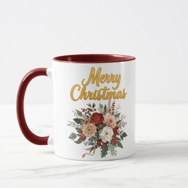 Taza Ramo de Navidad Floral Dorado Alegre (Izquierda)