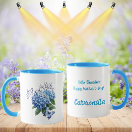 Taza Ramo Floral de Hortensias Azules
