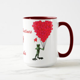 Taza Rana divertida y corazón de amor Valentines