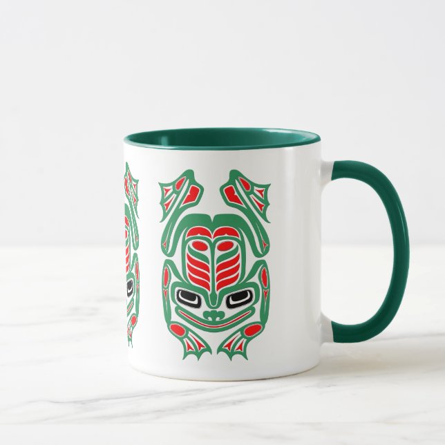 Taza Rana roja y verde del arte nativo del Haida (Derecha)