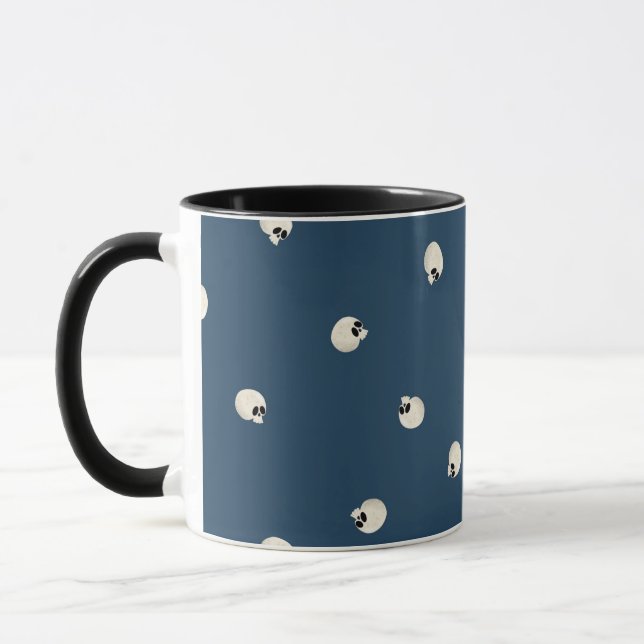 Taza Random Cute Kawaii Skull Dots azul oscuro (Izquierda)