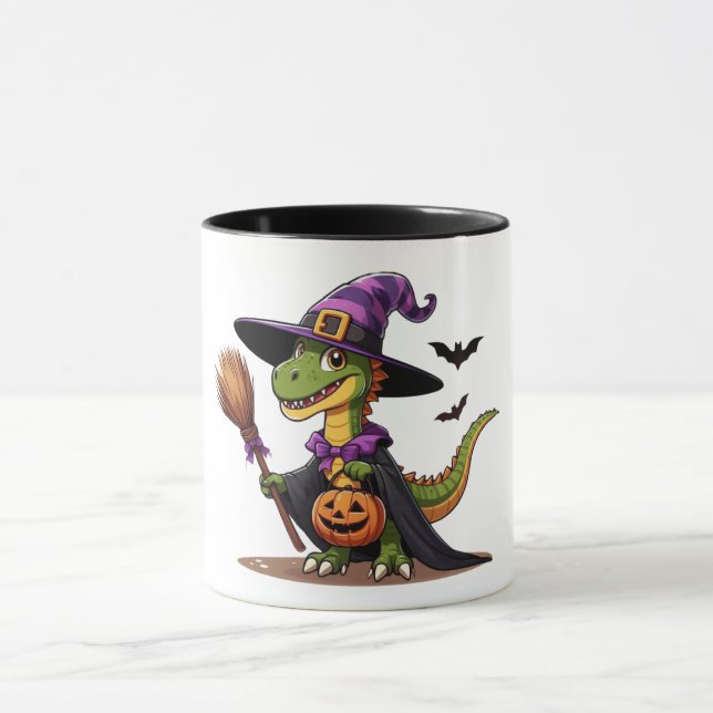 Taza Raptor de Halloween lindo/bruja de dinosaurio (Centro)