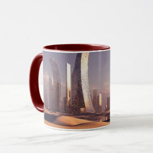 Taza Rascacielos Surrealistas Futuristas En Paisaje Des