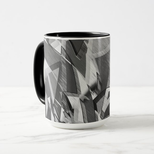 Taza Rasgos grises sobre la imagen negra con llovizna (Anverso izquierdo)