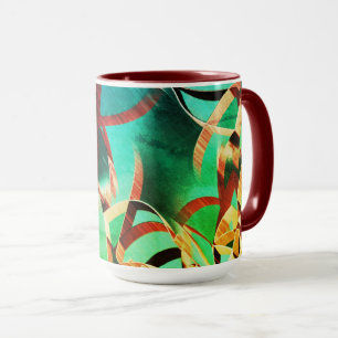 Taza Rasgos marrones sobre verde oxidado y aguamarina