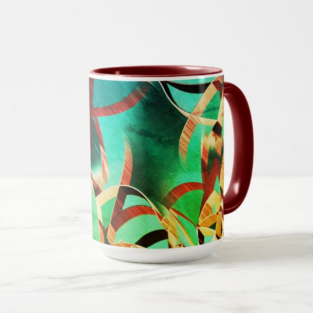 Taza Rasgos marrones sobre verde oxidado y aguamarina (Anverso derecho)