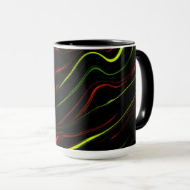 Taza Rasgos ondulados verdes y rojos en fondos negros