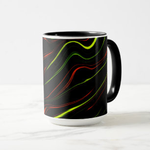 Taza Rasgos ondulados verdes y rojos en fondos negros